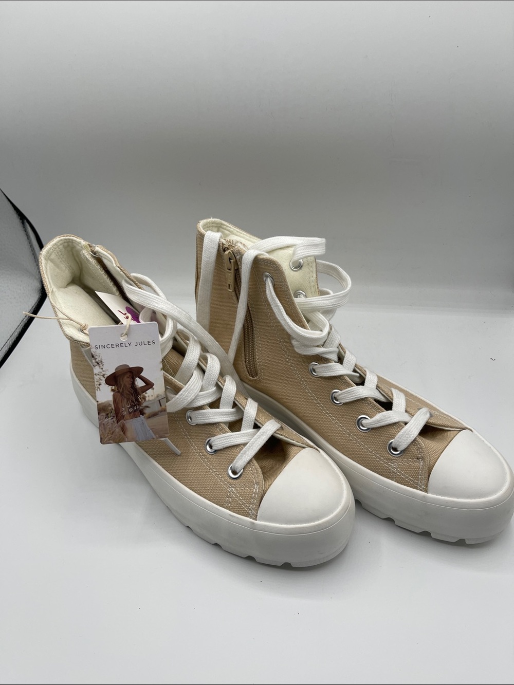 Sincerely Jules Beige High-Top Platform Sneakers with White Accents